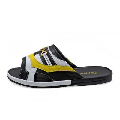 Men Sandals SKF-39 Black-White-Yellow Microfiber Leather